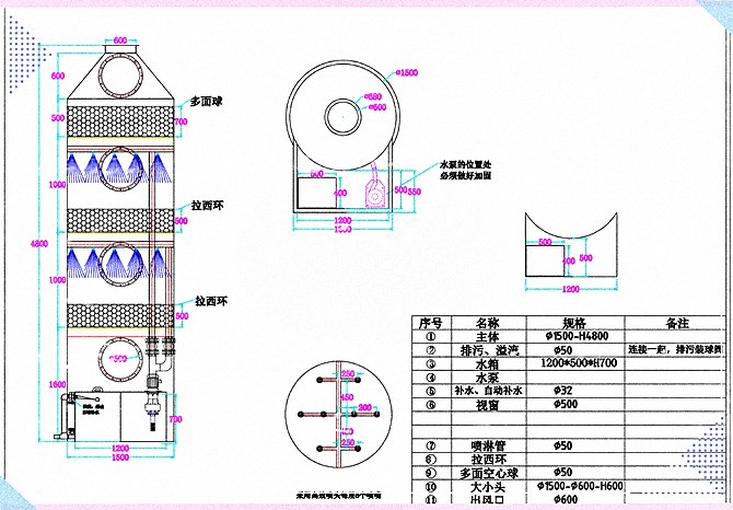 水洗噴淋凈化塔設備結構圖